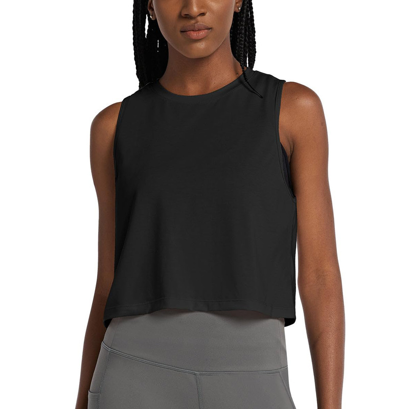 Cross-Border Women's Sports Short Vest Quick-Drying Sleeveless T-Shirt Yoga Fitness Loose Fit Running Top