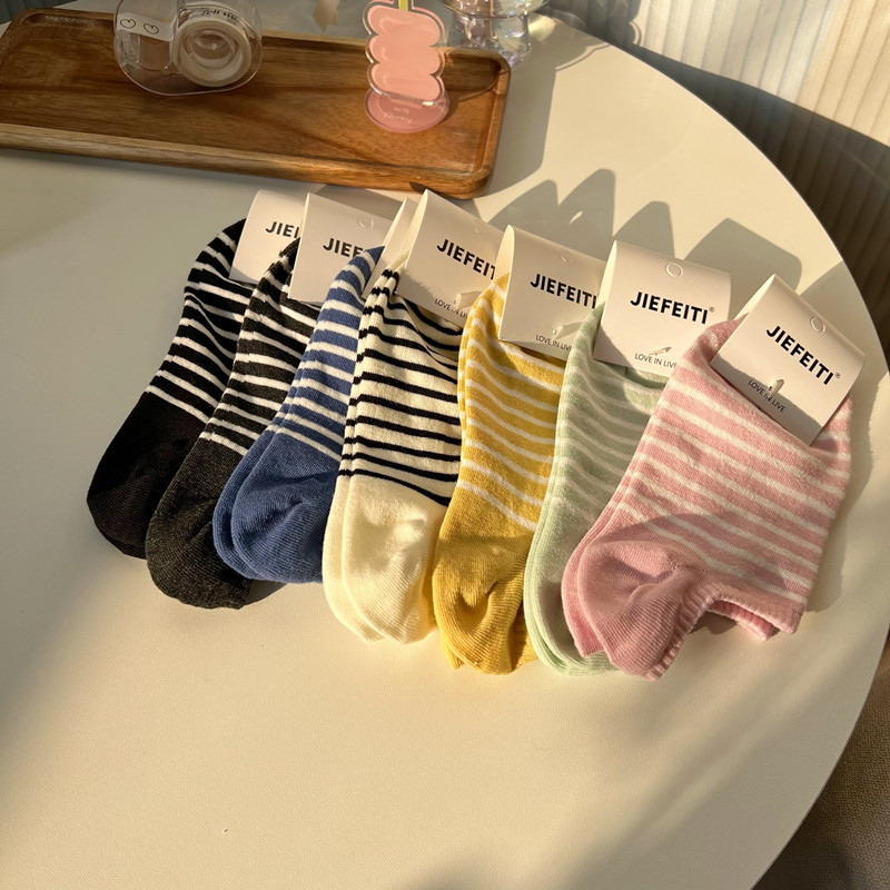 Colorful Striped Socks for Children Japanese Style ins All-match Internet Celebrity Boat Socks Summer Thin Pure Cotton Invisible Socks