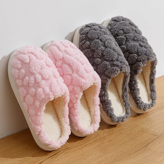 2024 autumn and winter new cotton slippers warm plush lovers slippers non-slip plush women's cotton slippers home men