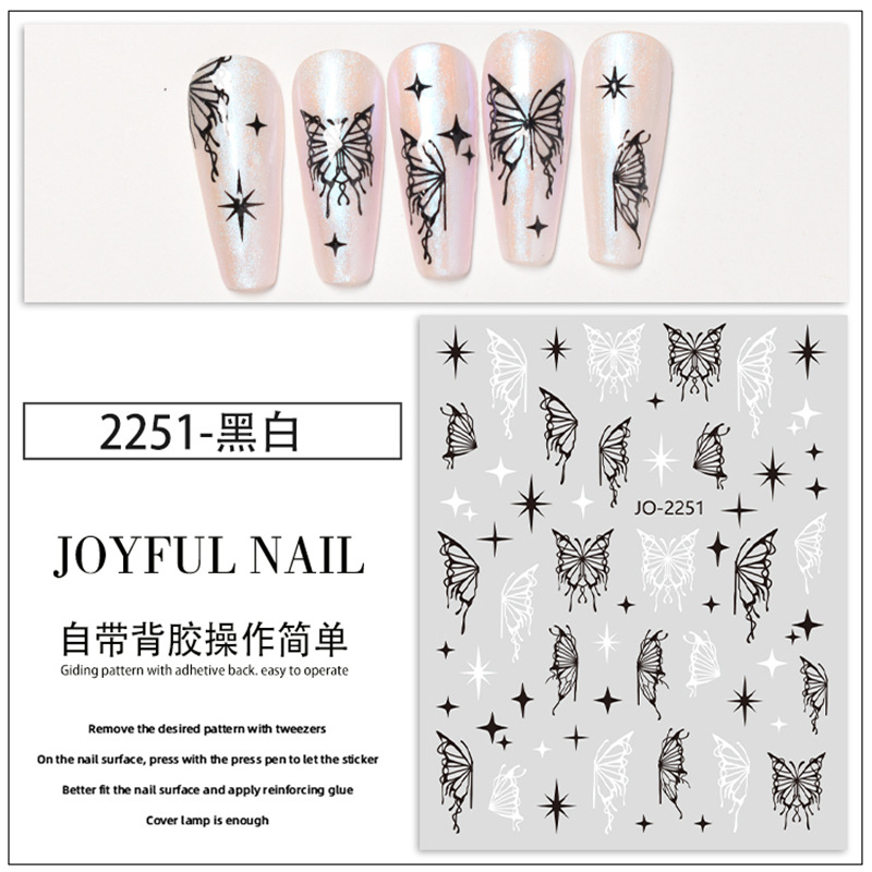 Nuevo hueco elegante mariposa uñas pegatinas tridimensional color mágico láser fresco oro y plata mariposa uñas pegatinas