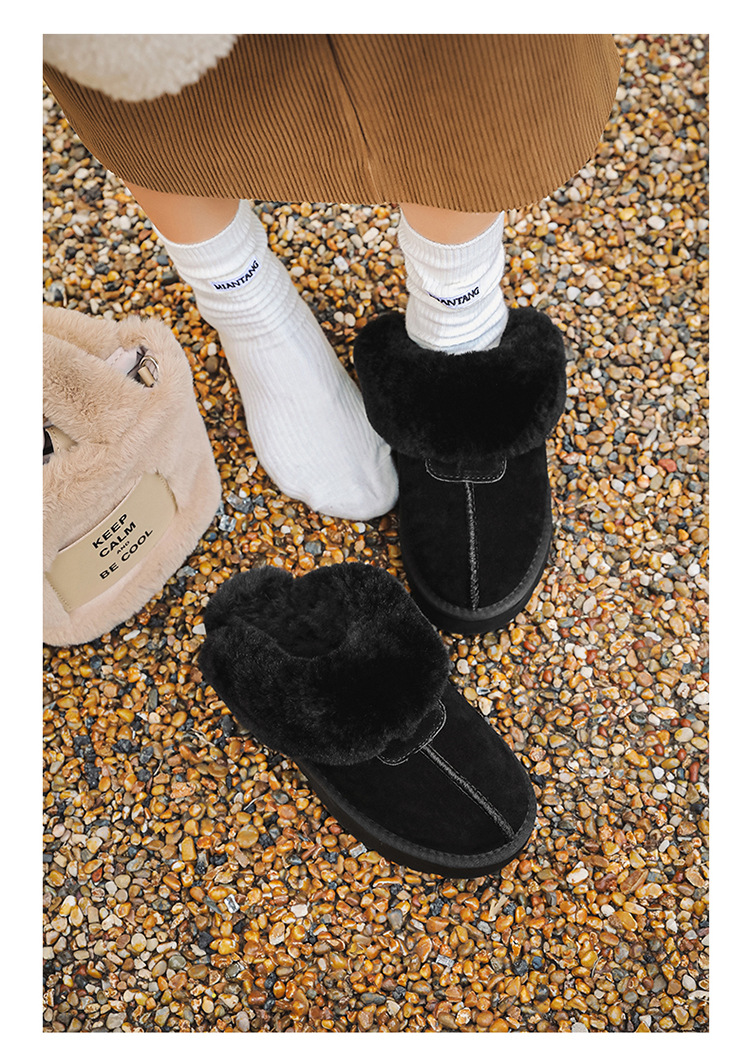 Papuci pufoși cu talpă groasă, din blană nouă, cizme de zăpadă pentru femei, pentru a se încălzi și a se proteja de alunecarea din bumbac._voghion.com