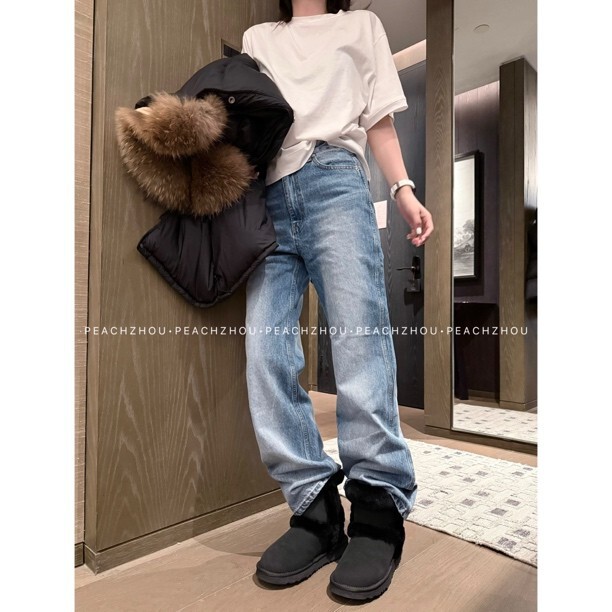 4249 # "Peachzhou"'Small Straight Leg' Washed Slim-Fit Straight-Leg Casual Jeans