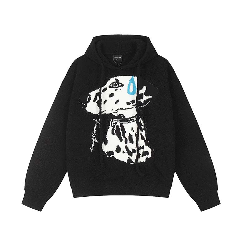 Herrenbekleidung Amerikanischer Trendy-Marken-Cartoon-Tierwelpe Jacquard-Pullover mit Kapuze für Männer und Frauen Street Loose Lazy Style Pullover_voghion.com