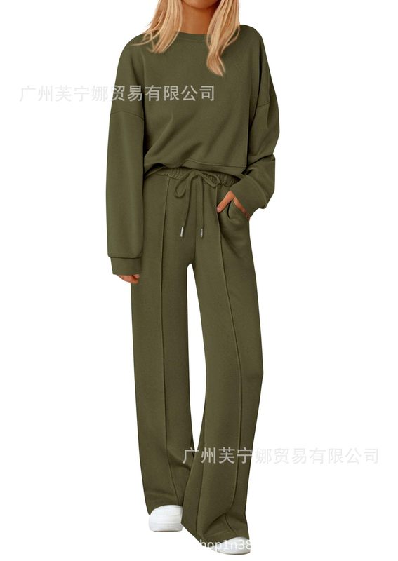 2025秋冬欧美跨境亚马逊temu速卖通新款宽松纯色长袖长裤两件套装|undefined