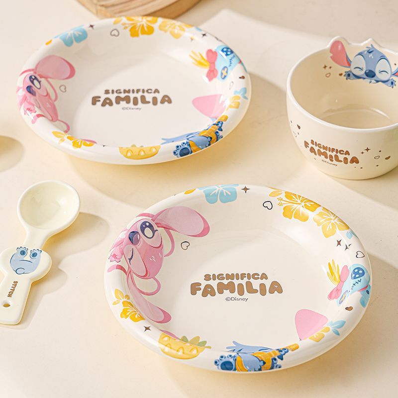 Angie Stilwell Dish suit Household Ceramic Bowl Children's Rice Bowl Cute Cartoon Plate Dishes suit