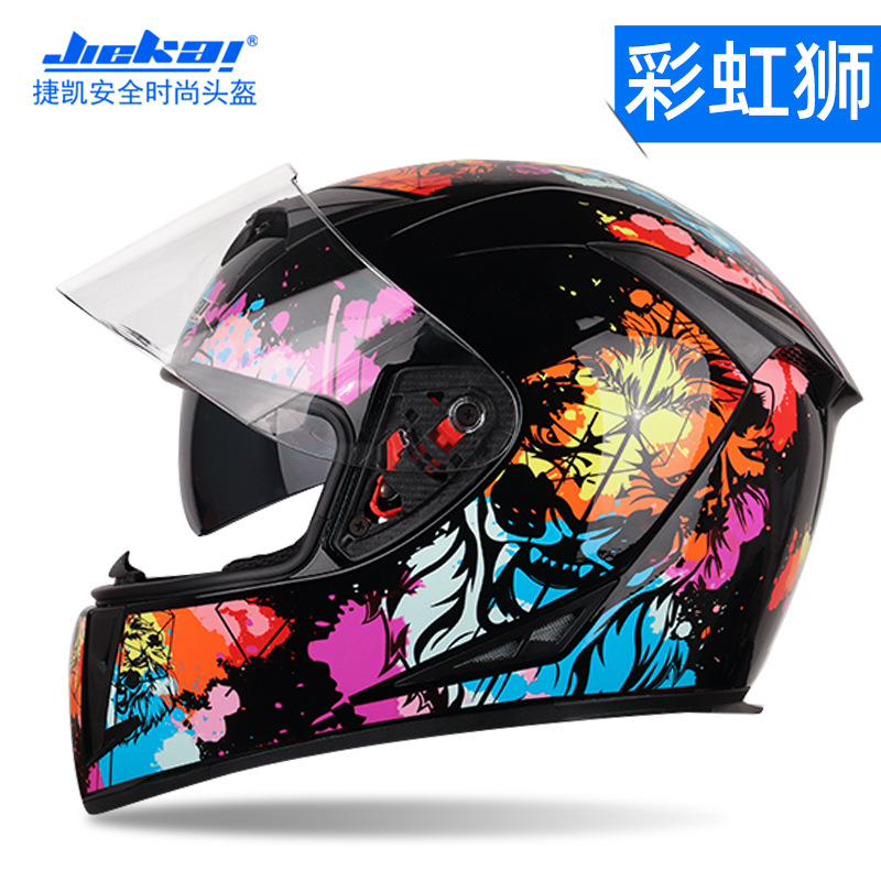 Casco de motocicleta eléctrico Jiekai para hombres y mujeres, tipo de casco completo, seguridad de carreras de locomotoras de cuatro estaciones frescas (modelos de comercio exterior)