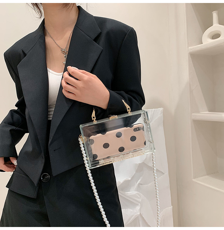 Fashion Solid Color Pearl Transparent Metal Button Square Buckle Square Bag display picture 2