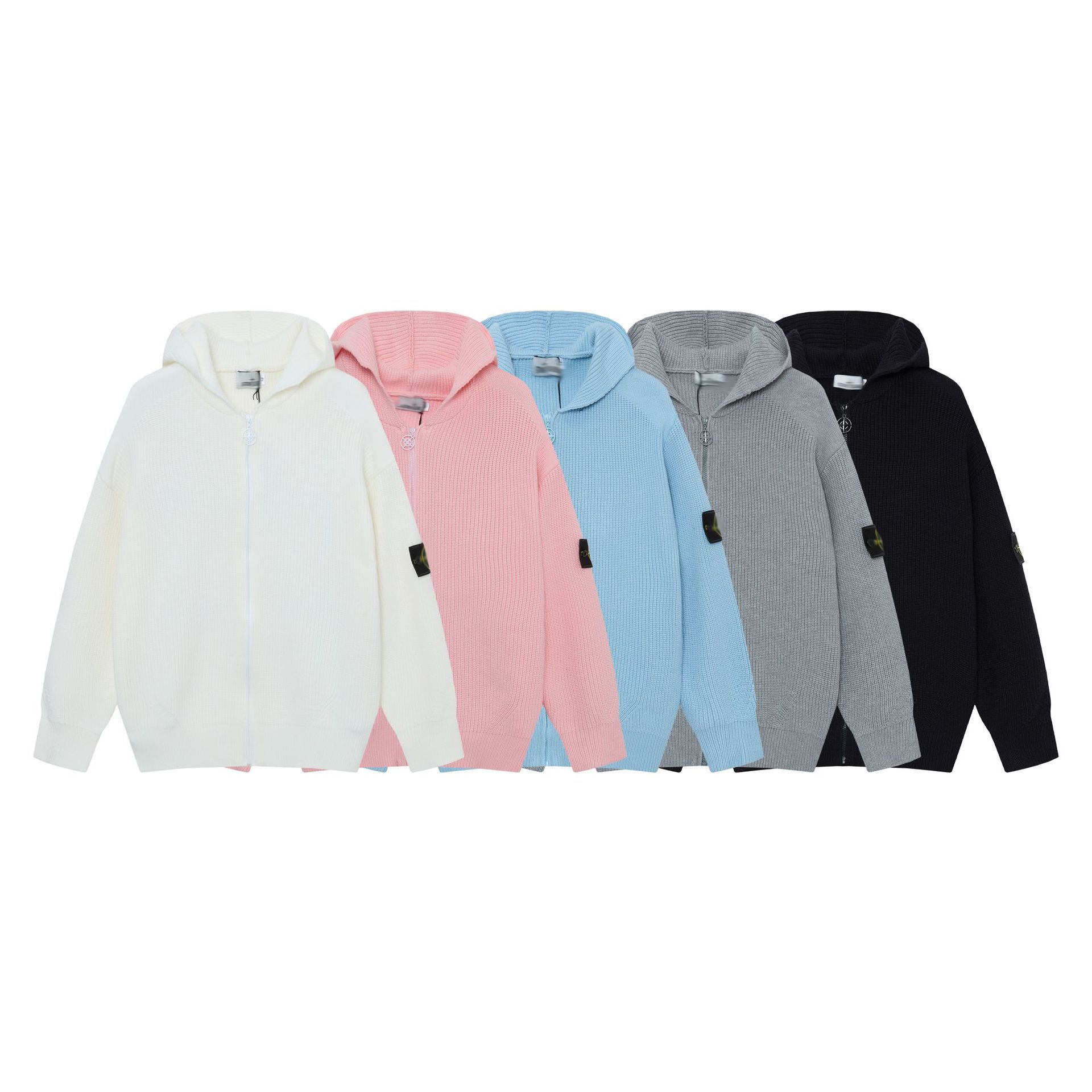 Cross-Border High-Quality Stone Stone Four-Way Island Zipper Open-Chest Hooded Knitwear Sweater Gender-Neutral Style for Men and Women
