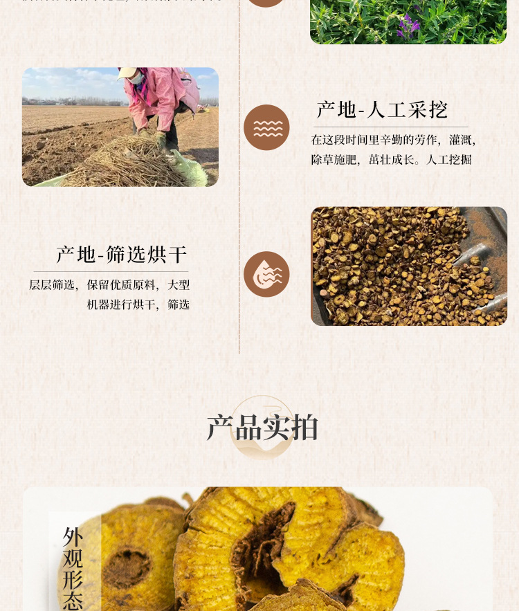 Dried Scutellaria Root Slices Huang Qin Bulk Chinese Herb for Decoction and Herbal Tea quality and texture