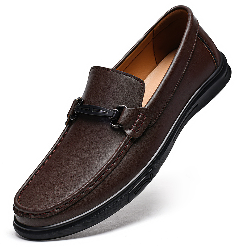 Spring and Autumn Men's Shoes Genuine Leather Loafers Slip-On Business Casual Leather Shoes Men's British Style Single Shoes Cover Rubber Large Size 47