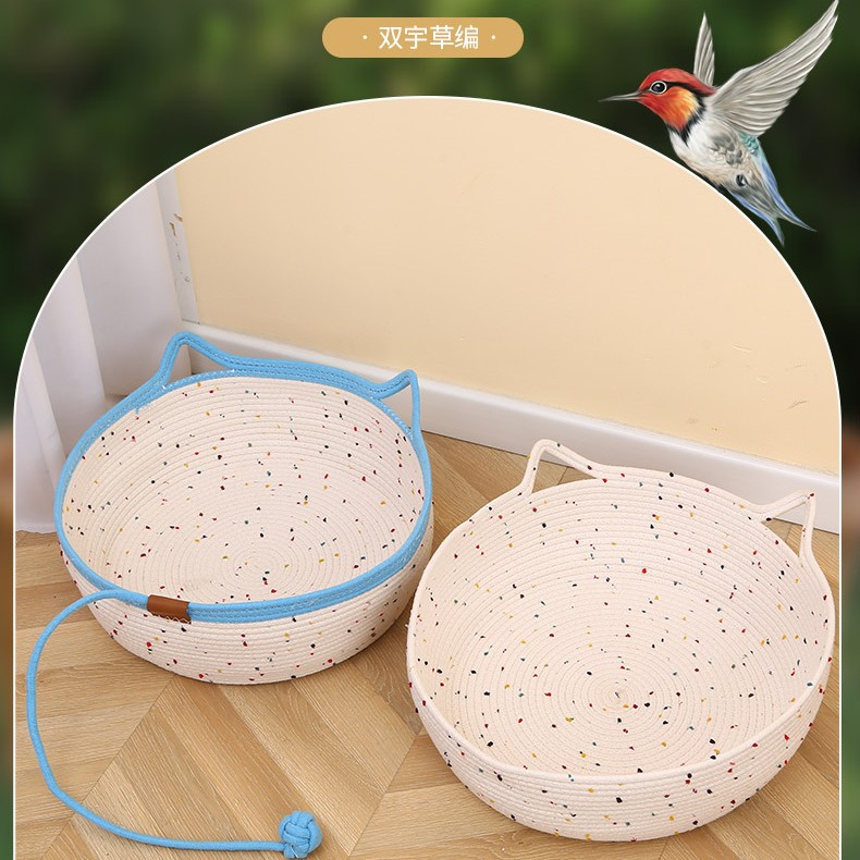 면 및 린넨 로프는 긁힘 방지, 물림 방지 및 먼지 방지 기능이 있으며 시원한 둥지는 밀폐형 고양이 둥지입니다.사계절용으로 짠 고양이 둥지 매트 면 및 린넨 로프 애완동물 둥지입니다.