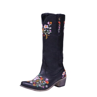 Fall/Winter 2021 New Women's Shoes Pointed Embroidered Mid-heel Boots 40-43 Large Size Women's Shoes Women's Boots