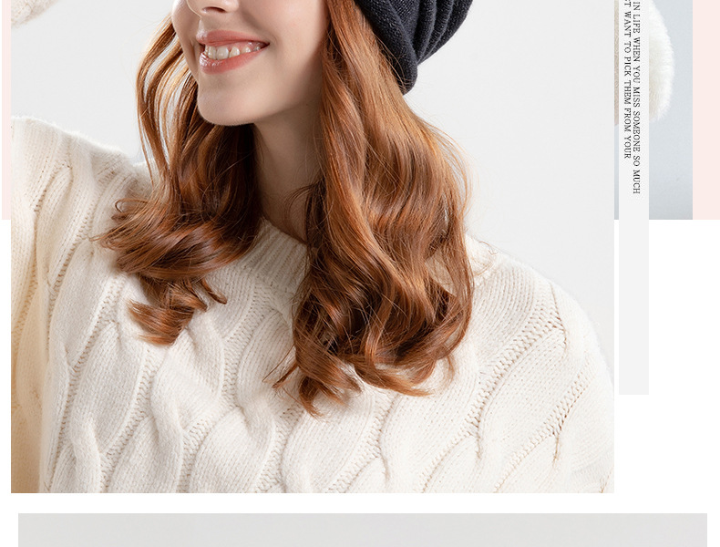 9941 Autunno e inverno pelo sottile lavorato a maglia piccola etichetta tinta unita versatile cappello al chiaro di luna fascia grande da donna Baotou_voghion.com