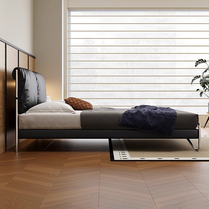 Bauhaus estilo cama de cuero retrógrado cama principal cama queen italiana minimalista cama de paquete negro cama doble cama de matrimonio 2025 nuevo