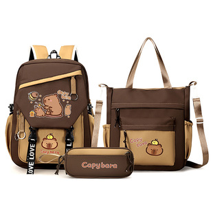 Kapibala Large Capacity Backpack Capybara Cartoon Student Schoolbag Crossbody Bag Tram Bag Pencil Case Three-piece Set