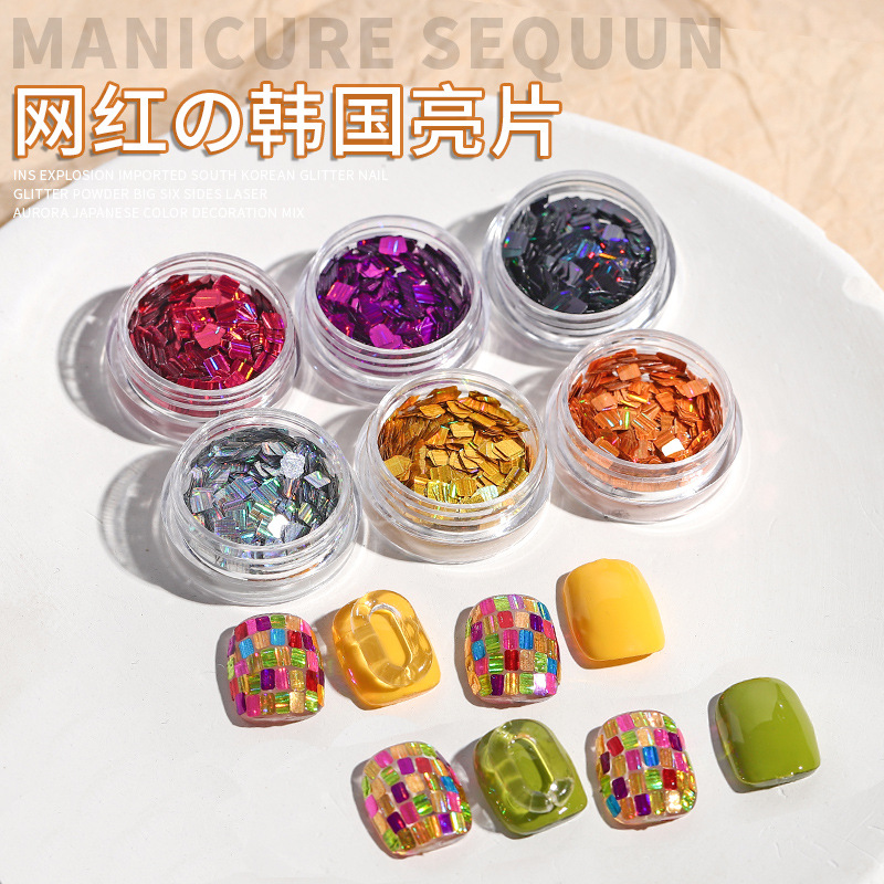 Lentejuelas de uñas flash cuadrado mariposa Láser Color mágico Ojo del caballo 12 rejilla traje mixto color sólido colorido fototerapia joyería