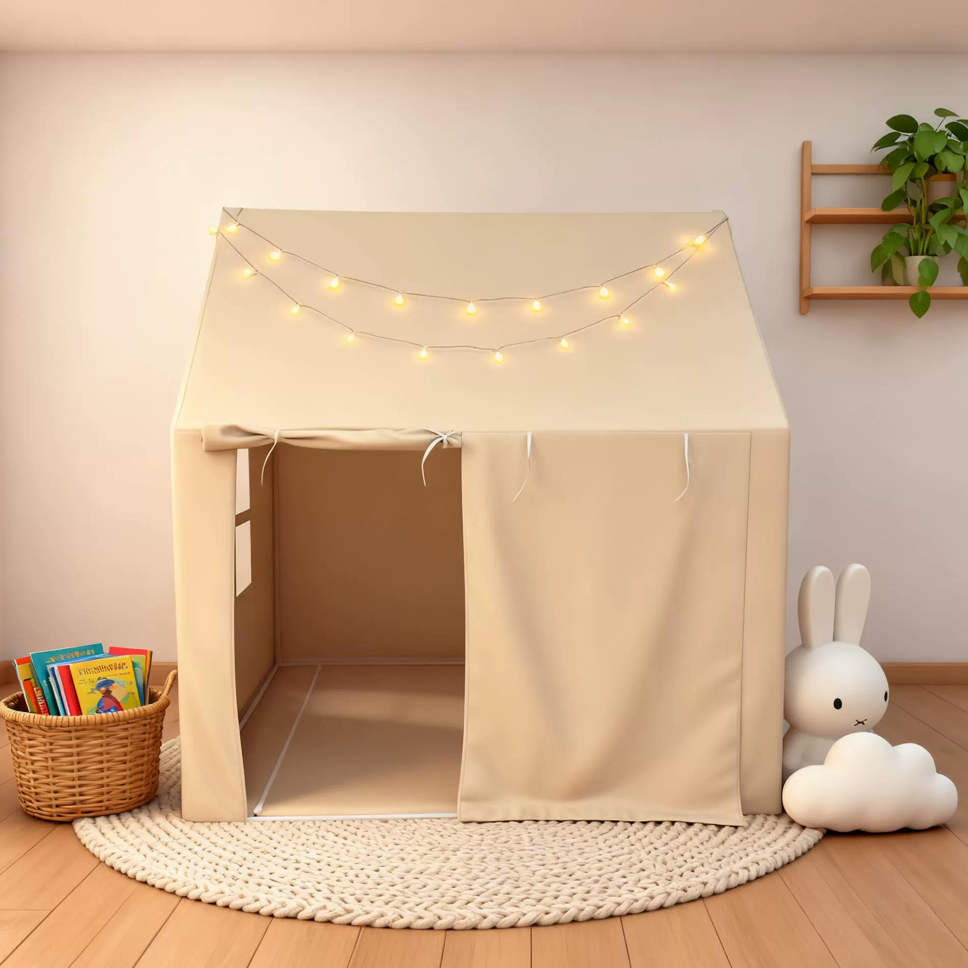 儿童帐篷室内批发跨境杏色桃皮绒梦幻游戏屋家用幼儿园小房子玩具