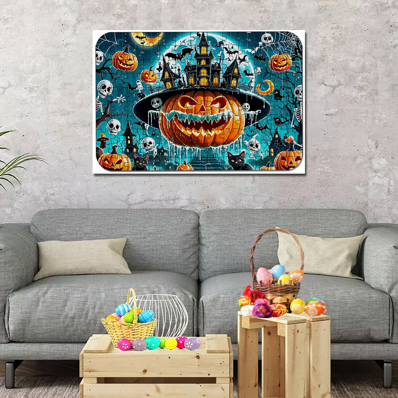 Cross-Border Halloween Magic Evil Witch Pumpkin Head Family Puzzle Game Paper Puzzle Home Decoration