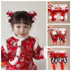 中国風の蝶結びの子供の頭飾り新年の赤い王女のウサギのヘアピンの女の子の古風な漢服のアクセサリーのヘアピン
