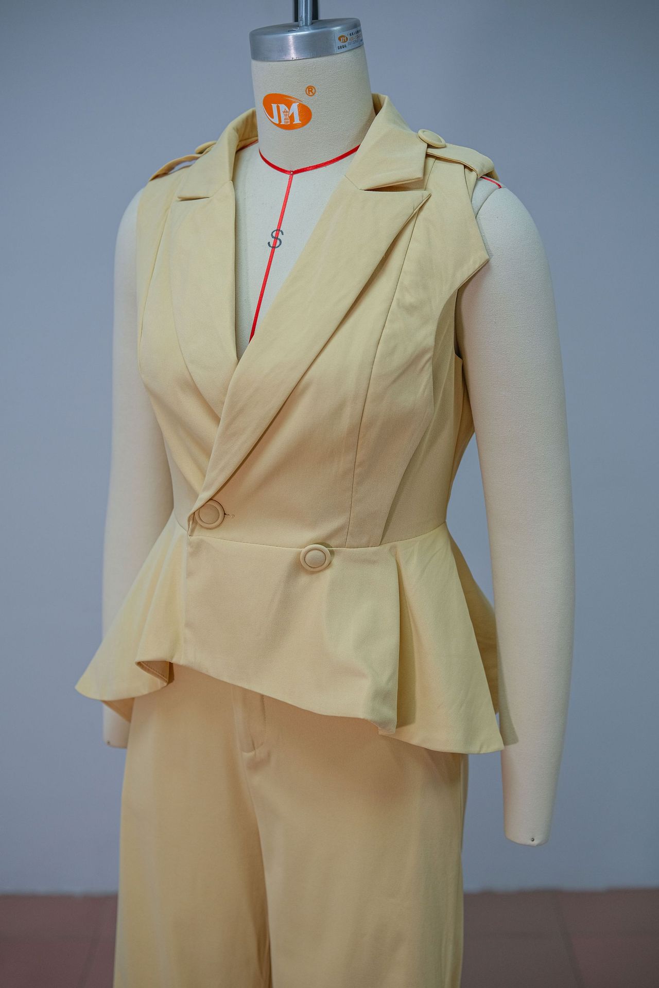 Women's Summer Fashion V Neck Button Up Ruffled Wide Leg Pants Set Solid Color American Style_ecoleips.com