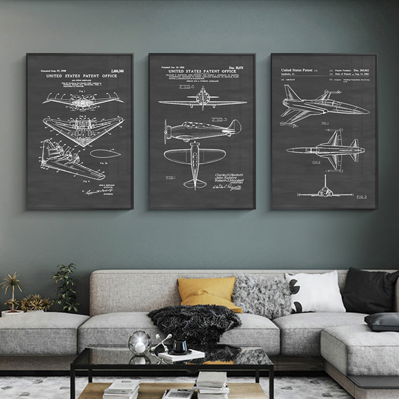 飞机结构工业风装饰画机械分解图创意挂画客厅办公室背景墙面壁画