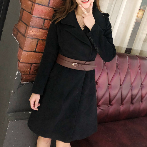 Korean Women's Down Jacket Belt Wide Belt Women's Genuine Leather Belt Simple Decorative Waist Strap Black Wholesale