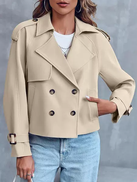 Cross-Border 2025 Autumn and Winter New Amazon Women's Fashion Casual Ins Pocket Short Double-Breasted Windbreaker Jacket