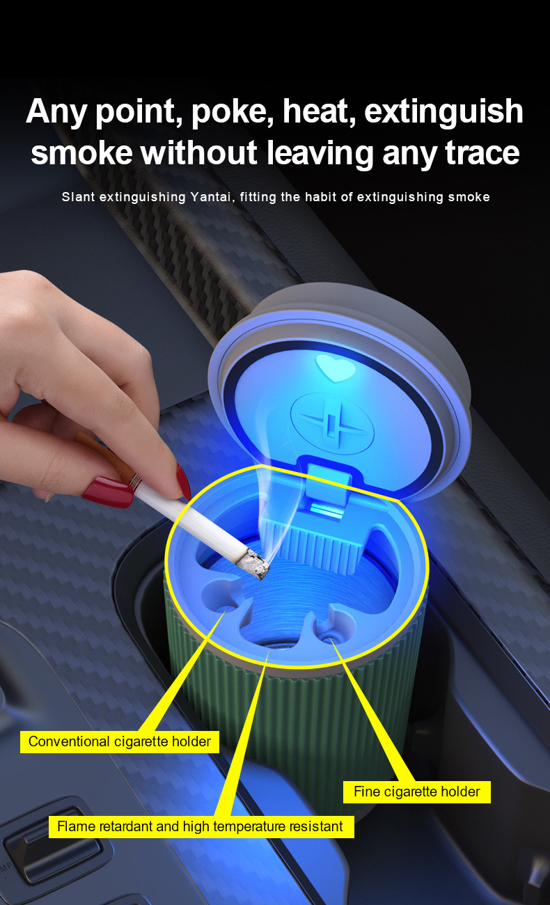 Car Ashtray with Light, One-Click Opening Lid, Luminous Alloy Liner Ashtray, Coffee Cup Beverage Led