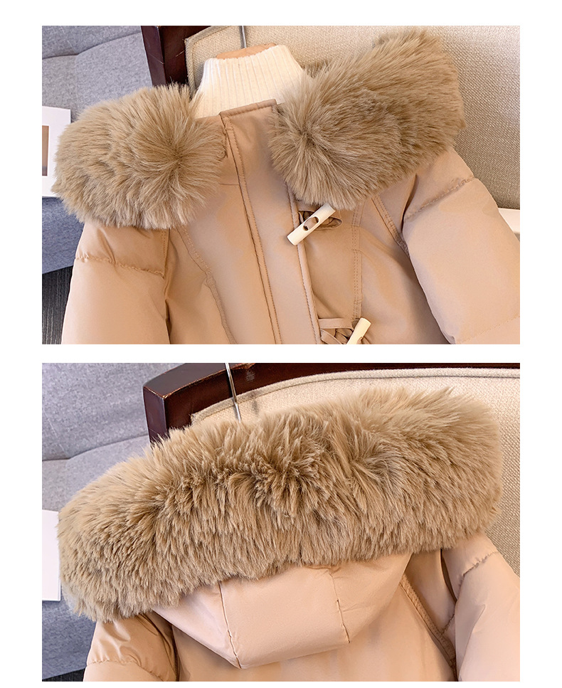 2024 Korean version women's Hong Kong long style over the knee student thick cow horn button cotton loose large fur_voghion.com