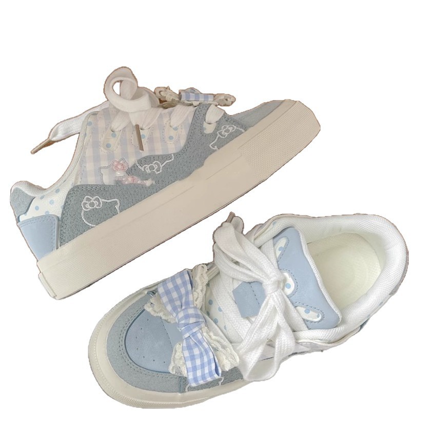 Zapatos de nicho HelloKitty, zapatos de skate de arco de gato casuales y cómodos con suela gruesa, zapatos blancos pequeños, pan image 5