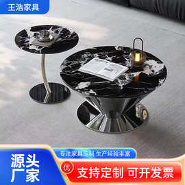 现代大理石圆形飞碟茶几侘寂风奢石茶几家用小户型时尚客厅茶桌