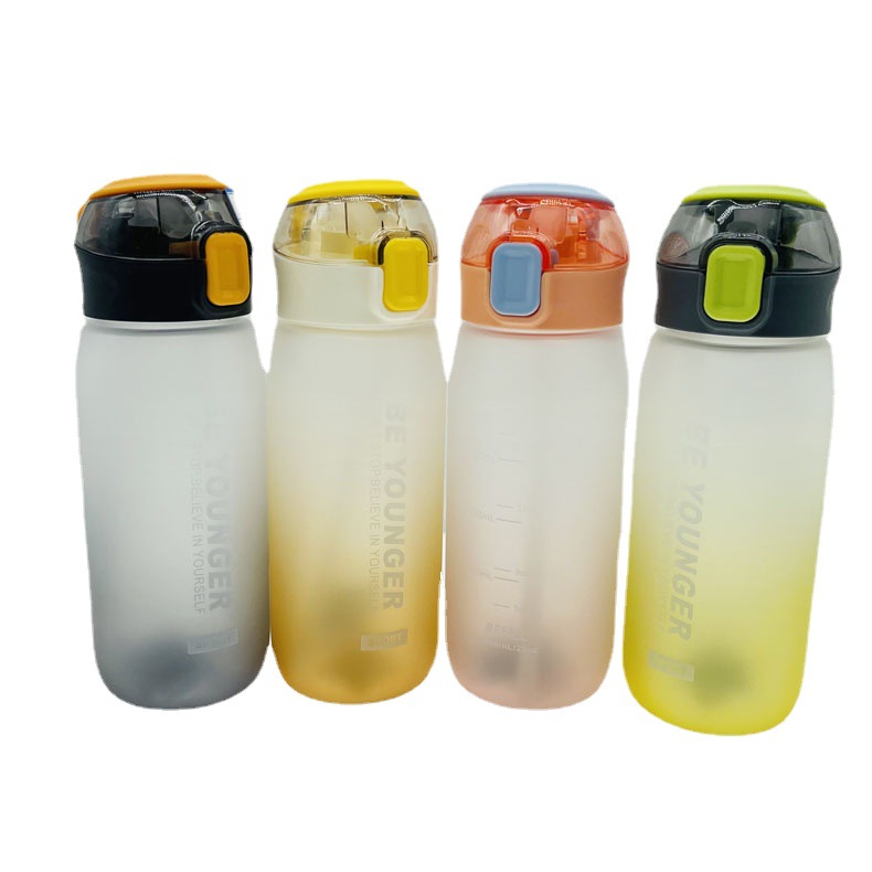 Baijia taza de paja deportes taza de plástico simple estudiante taza de agua 750ml bolsa de gradiente de color pegamento portátil taza