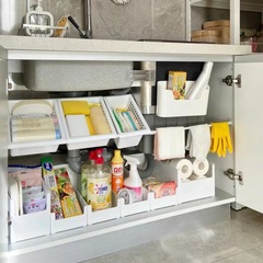 廚房櫥櫃內分層隔板置物架收納筐免打孔伸縮杆收納架子下水槽神器