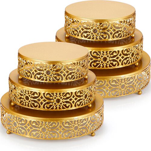 Factory Direct Supply European Style Creative Gold-Color Hollow Cake Stand Wedding Prop Dessert Table Ornament Cake Tray Iron Work