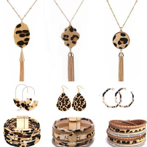 Трансграничный взрыв четырехлистный листовой конский шерсть с леопардовым принтом колье с бахромой