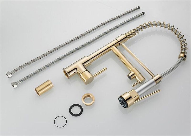 Cross-border all-copper spring faucet kitchen sink with rotatable and pull-out dual water outlet for cold and hot purified water spring faucet Item Picture
