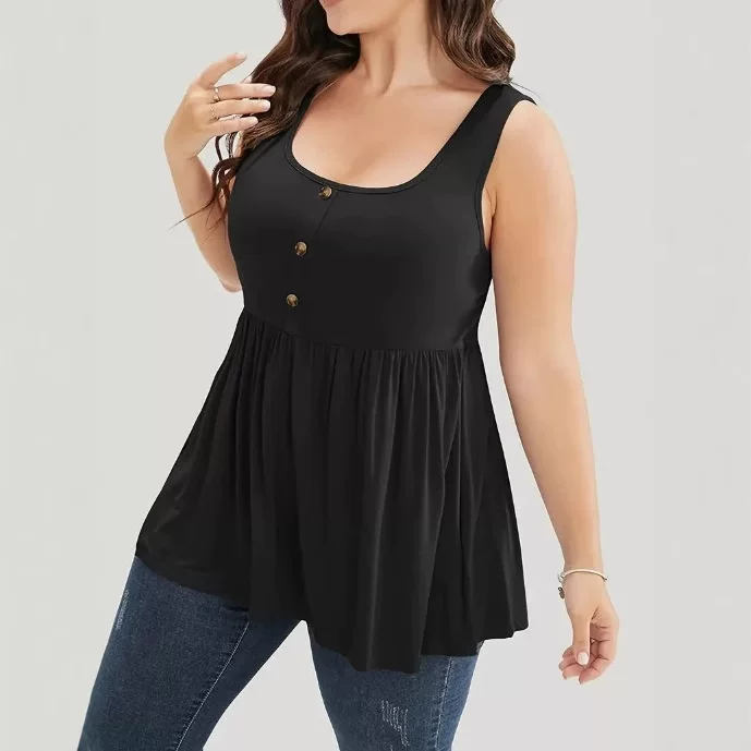 Summer solid long T-shirt sleevless for leisure, vest, Amazon, mid-length