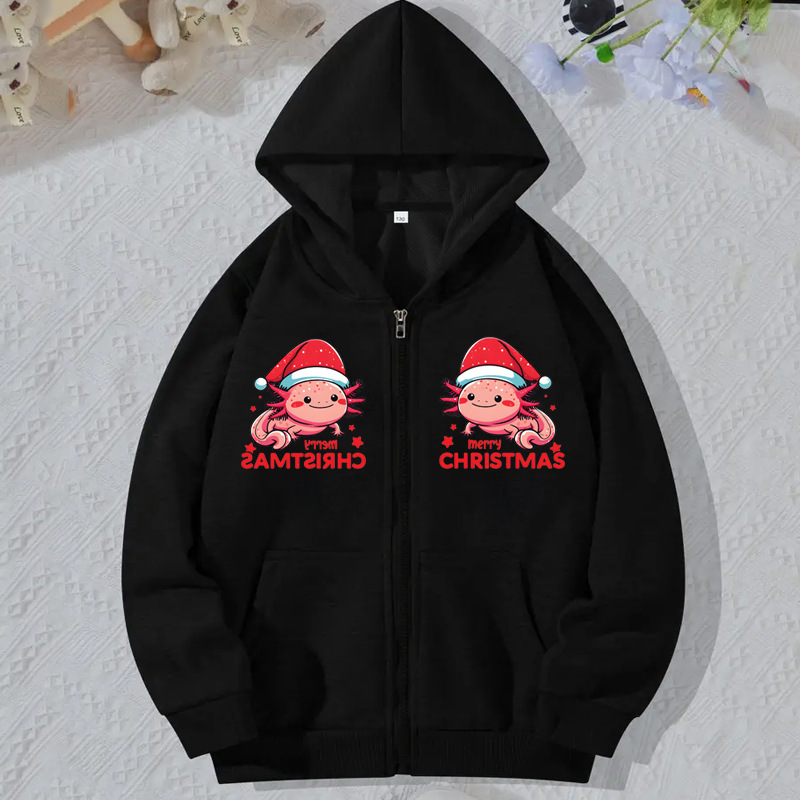 Cute Axolotls Merry Christmas Print Women Zip Up Har