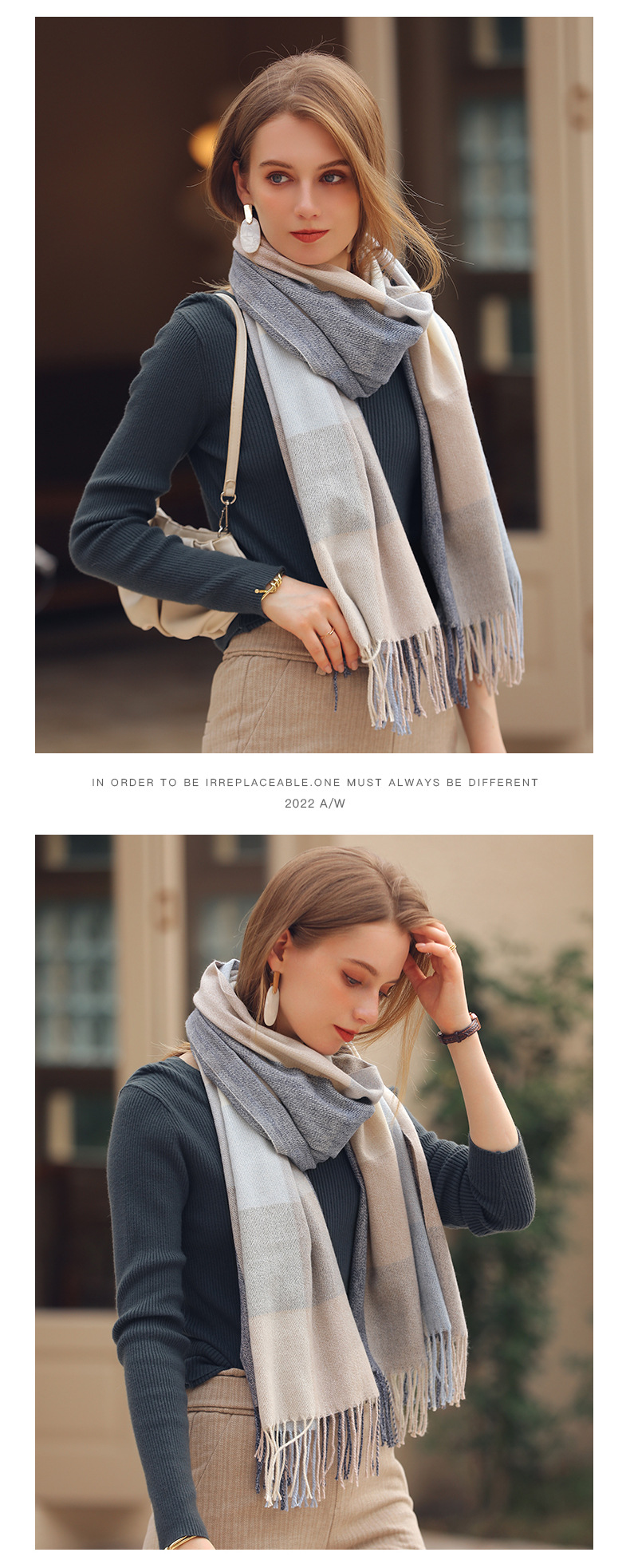 Fashionable Versatile Scarf Plaid Contrasting Cashmere Scarf Comfortable Fresh Sweet Shawl Scarf For Women_voghion.com