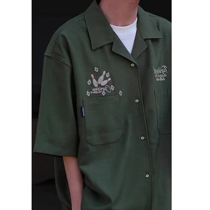 Summer Shirt European and American Style Top Loose Cuban Collar Bowling Printed Tooling Short Sleeve Shirt Men's Half Sleeve Shirt