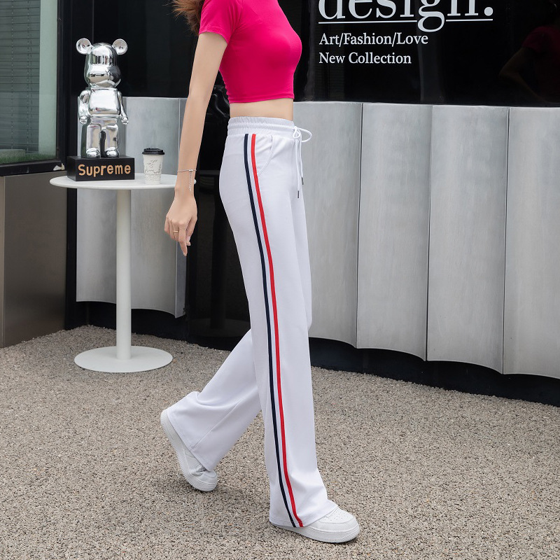 Explosions wide leg pants women's autumn and winter 2024 new spring and autumn micro stripe sports casual pants high waist pants