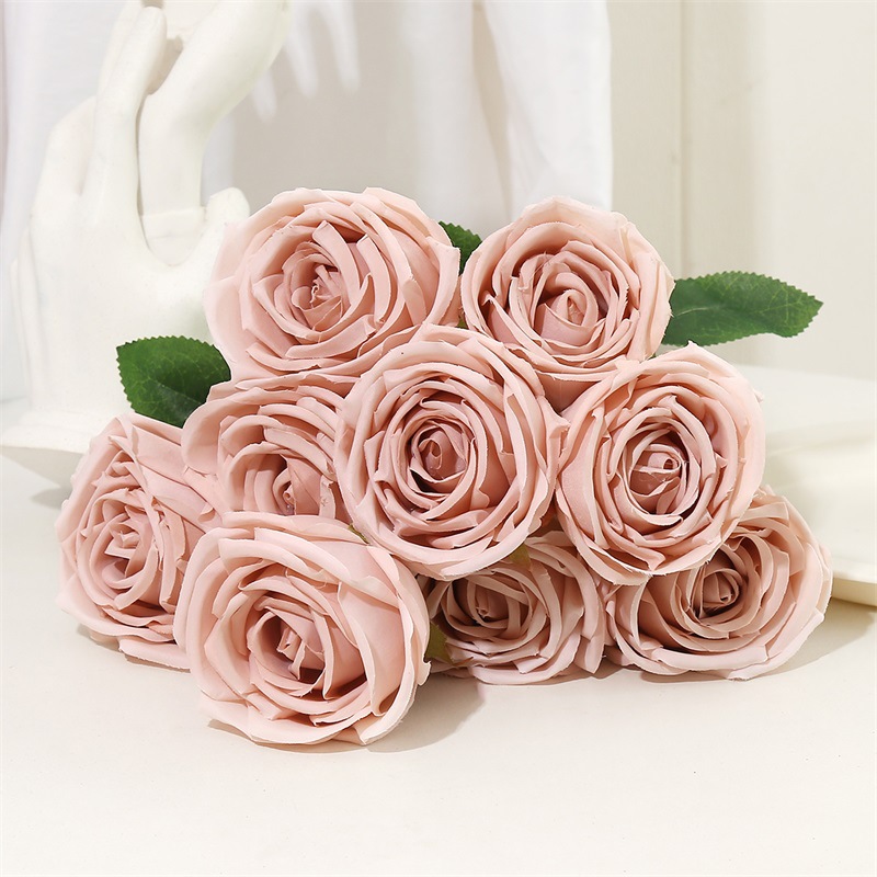 Multi-cabeza rosa artificial falso ramo flor pared de seda floral decoración de la boda manejar rojo naranja diez cabeza nueve cabeza