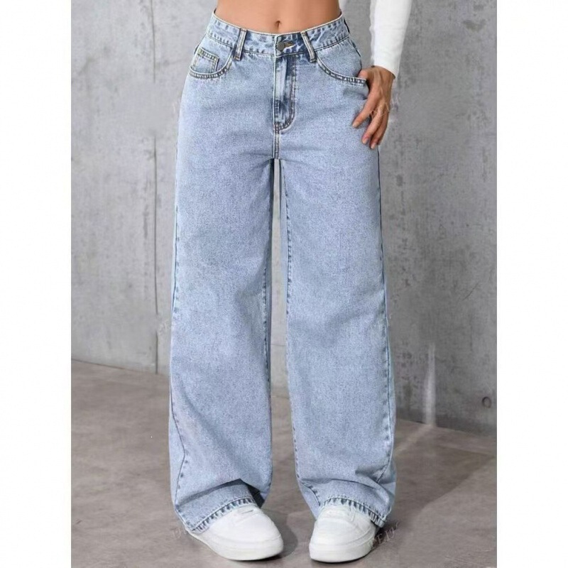 Cross-border foreign trade European and American independent site sweet and spicy style women's jeans, high street low-waist straight pants, versatile floor-length cotton pants