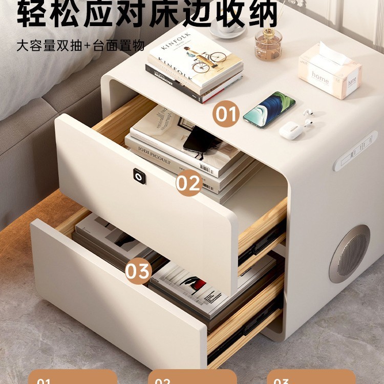 床头柜带锁家用卧室2025新款小型柜子主卧实木轻奢高级感床边柜子|undefined