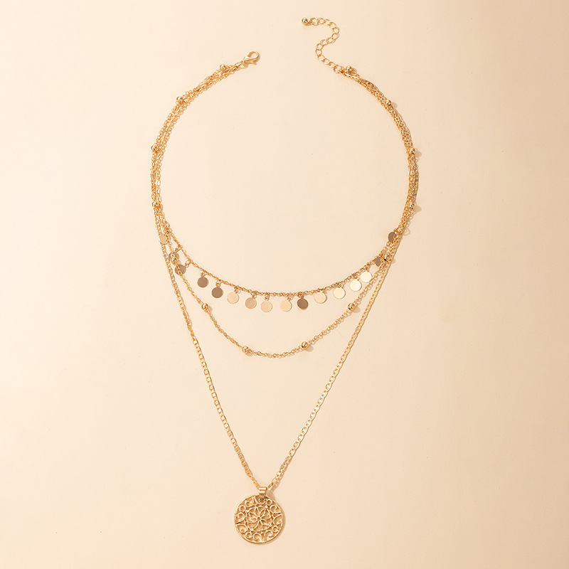 Fashion 3layer Hollow Tassel Disc Necklacepicture5