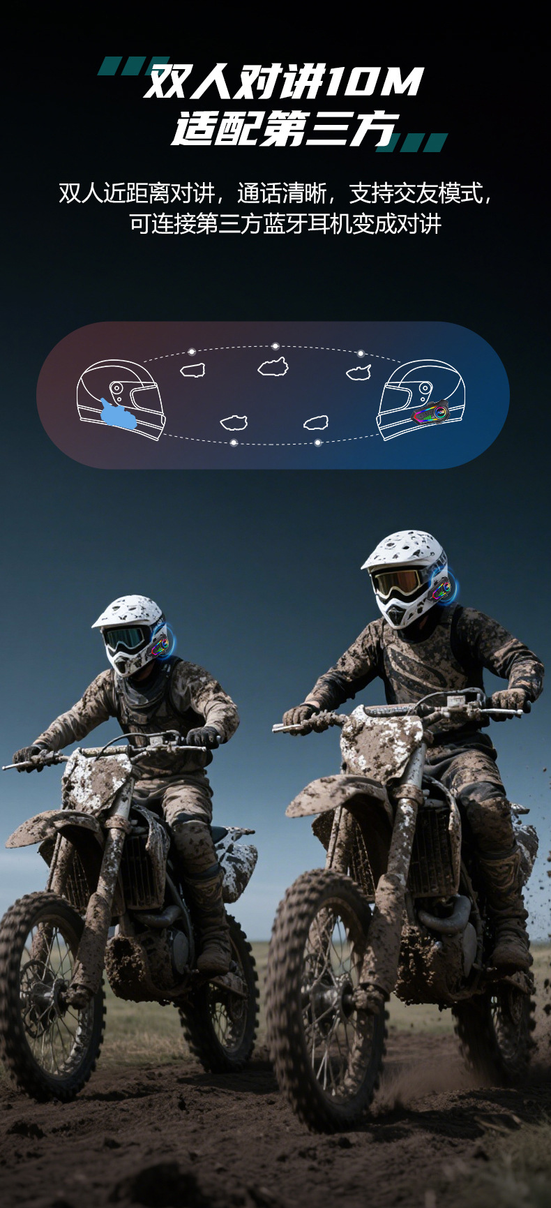Cross-Border Y10Max Motorcycle Helmet Bluetooth Headset with Long Battery Life, Waterproof, Dustproof, Rgb Headphones, Noise Reduction, and Intercom