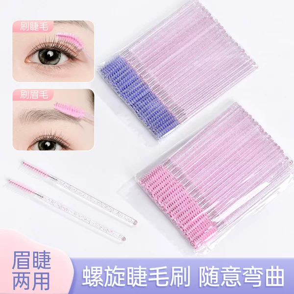 Cross-Border Wholesale Disposable Eyelash Brush Grafting False Eyelashes Crystal Rod Spiral Comb Eyelash Eyebrow Brush Beauty Tools