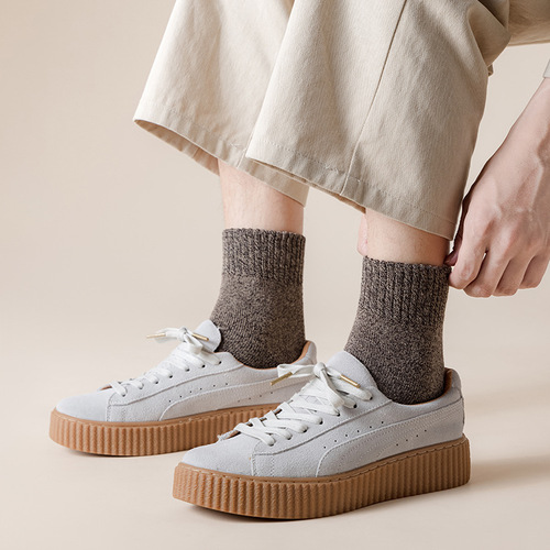 Socks Men's Winter Terry Socks Plus Velvet Thickened Solid Color Mid-Tube Socks Threaded Towel Socks Warm Floor Socks Wholesale