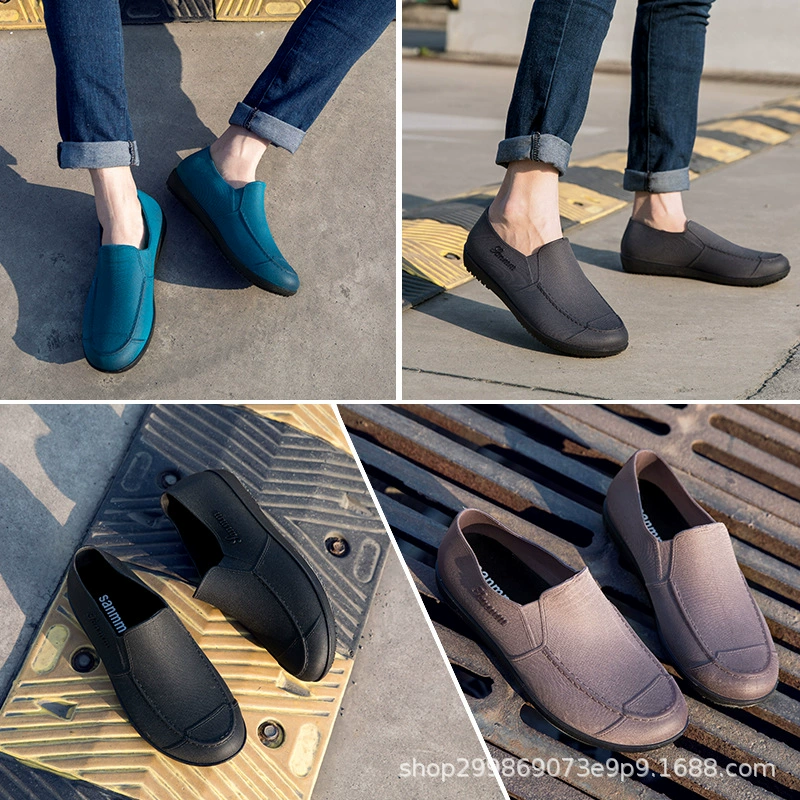 Трансграничная низкая банда модная короткая дождевая обувь повседневная нескользящая работа дождевая сапоги мужская кухня водяная обувь мойка обуви водонепроницаемая резиновая обувь