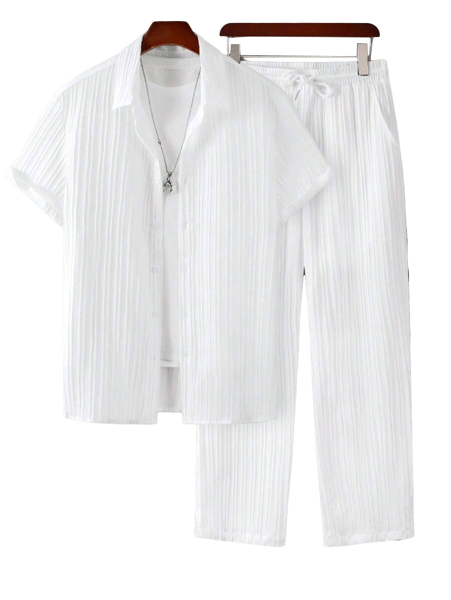 Herren Freizeit Hawaii Kurzarmhemd Und Lange Hose Set_voghion.com